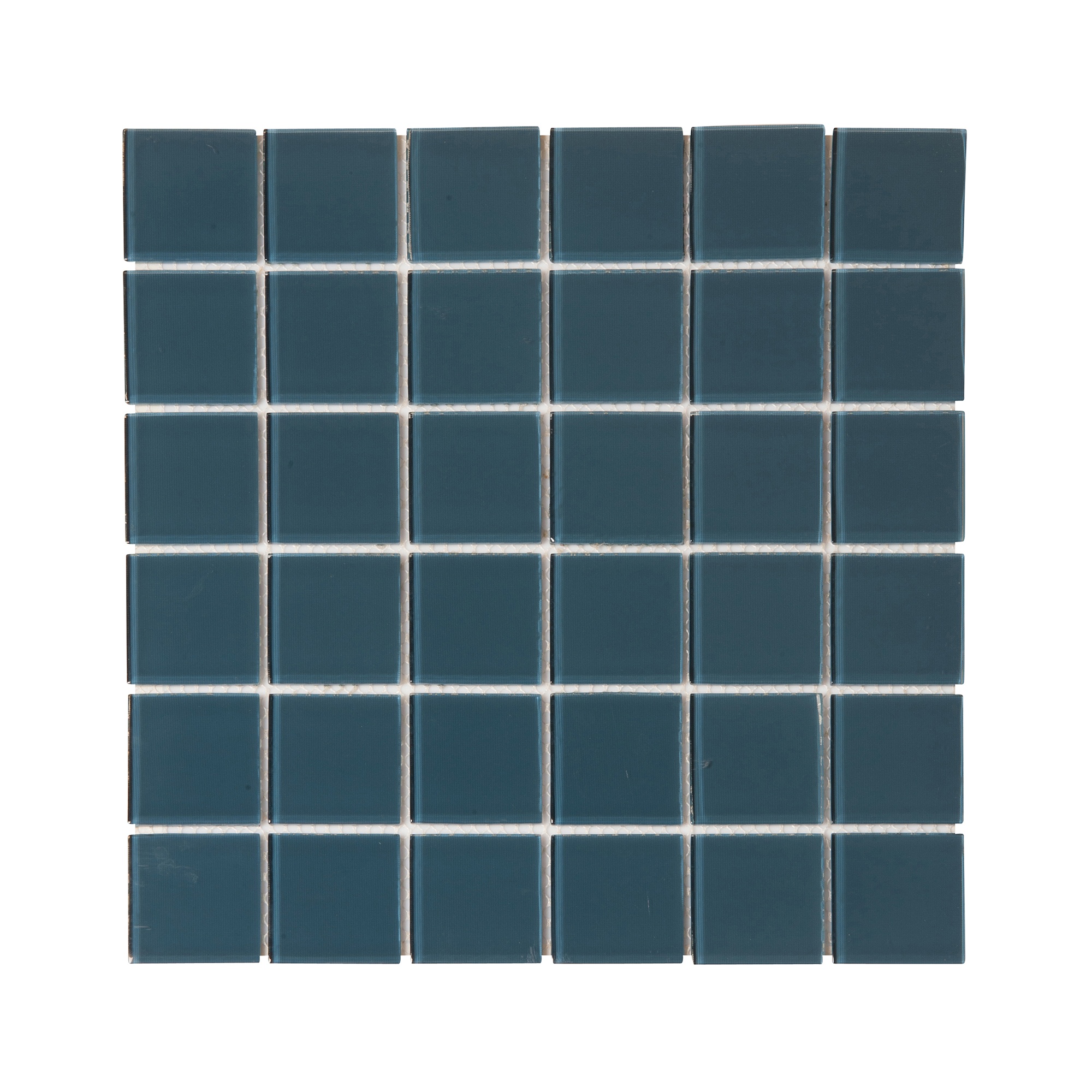 A dark grey pool mosaic that has a blue effect in the sun